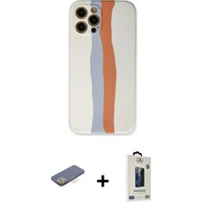 Cepte Toptan iPhone 12 Pro Max Yadigar Çizgi - Siyah Bilvis Hayalet Cam Ekran Koruyucu + Sarı Renkli Kamera Lens Koruma Cam