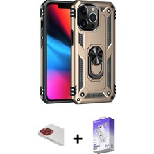 iPhone 13 Pro Max Ahenk Klasik Koleksiyonu - Siyah Bilvis 5in1 3D Magic Cam Ekran Koruyucu + Kırmızı Pers Alüminyum Kamera Lens