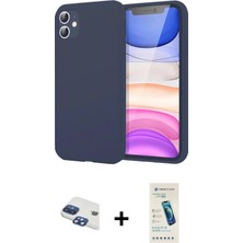BUTİMAR'S iPhone 11 Kozmos Yansıma Özel Seri - Şeffaf Pasifik Cam Ekran Koruyucu + Lacivert Pers Alüminyum Kamera Lens