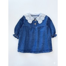 Adc Kız Çocuk Dantel Yakalı Kot Elbise Jean Elbise (12 Ay - 8 Yaş)