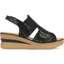 Ziya, Kadın Hakiki Deri Dolgu Topuk Sandalet 161992Z1800 Siyah