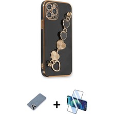 Cepte Toptan iPhone 12 Pro Nova Işık Prime - Siyah 3D Antistatik Seramik Nano Ekran Koruyucu + Gümüş Metal Kamera Lens Koruma Cam