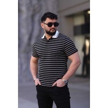 L-KOM Erkek Polo Yaka Çizgili Triko T-Shirt