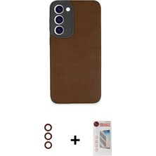 Cepte Toptan Galaxy S23 Plus Doruk Asil Koleksiyonu - Siyah Hayalet Edge Cam Ekran Koruyucu + Kırmızı Metal Kamera Lens