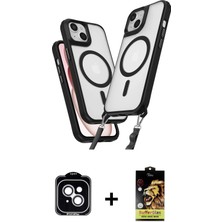 BUTİMAR'S iPhone 14 Atlas Doku Koleksiyonu - Siyah Buffer Cam Ekran Koruyucu + Gümüş Pvd Metal Kamera Lens