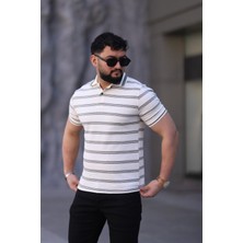 L-KOM Erkek Polo Yaka Çizgili Triko T-Shirt