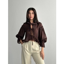 Cemo Kadın Bağlama Detaylı Transparan Şifon Gömlek