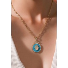 Uretti - Nerman 4053 1373 Taşlı Turkuaz Renk Fatma Ana Eli Çelik Kolye