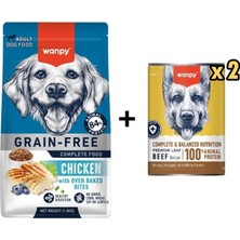 Wanpy Tahılsız Tavuklu Yetişkin Köpek Maması 1,5 Kg+ 2 Adet Wanpy Tahılsız %100 Gerçek Et Biftekli Köpek Konservesi 375 gr