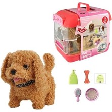Oyuncak Sesli Işıklı Yürüyen Hareketli Köpek Taşıma Çantalı Aksesuarlı Set Taşınabilir Çanta +Pil  (Kırmızı-Kahverengi)