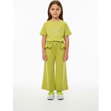 Toontoy Kız Çocuk 2'li Takım Taş Işlemi Bisiklet Yaka Kısa Kollu Tişört & Taş Işlemeli Beli Lastikli Bol Paça Eşofman Altı - 2 Iplik  24995