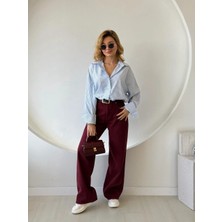 Fehu Bloom Yumuşak Dokulu Geniş Paça Pantolon Bordo