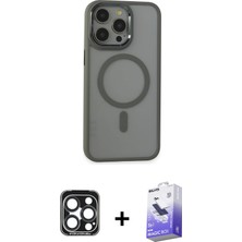 Cepte Toptan iPhone 15 Pro Max Yankı Işık Özel Seri - Siyah Bilvis 5in1 5d Magic Hayalet Cam Ekran Koruyucu + Lacivert Pvd Metal Kamera Lens