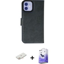 iPhone 12 Siluet Işık Serisi - Siyah Bilvis 5in1 5d Magic Hayalet Cam Ekran Koruyucu + Yeşil Renkli Kamera Lens Koruma Cam