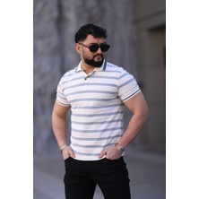 L-KOM Erkek Polo Yaka Çizgili Triko T-Shirt