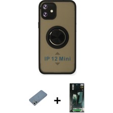 iPhone 12 Mini Yörünge Çizgi - Siyah 360 Mat Full Body Arka Koruyucu + Gümüş Shine Kamera Lens Koruma Cam
