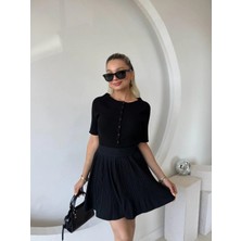 Fehu Bloom Siyah Şortlu Piliseli Etek