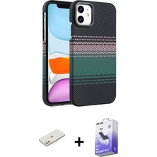 BUTİMAR'S iPhone 11 Doruk Serisi - Siyah Bilvis 5in1 5d Magic Hayalet Cam Ekran Koruyucu + Turuncu Renkli Kamera Lens Koruma Cam