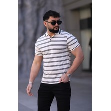 L-KOM Erkek Polo Yaka Çizgili Triko T-Shirt