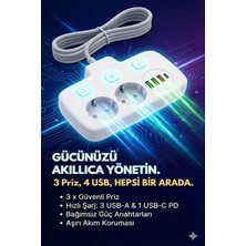 ForWhat Büro Ev Ofis Cihazları Için 2mt 2500W 3usb 1typec Akım Korumalı Çoklu Hızlı Şarj Uzatma Kablosu