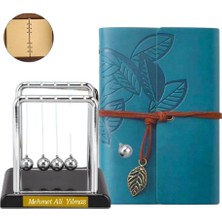 Keyfim Shop Kişiye Özel Newton Beşiği + Deri Kapaklı Defter Seti – Isim Yazılı Prestij Hediye