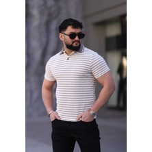 L-KOM Erkek Polo Yaka Çizgili Triko T-Shirt