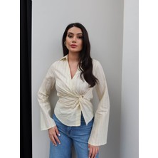 Esra Helvacı Çizgili Burgu Detay Gömlek