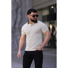L-KOM Erkek Polo Yaka Çizgili Triko T-Shirt