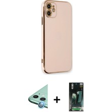 Cepte Toptan iPhone 11 Yankı Serisi - Siyah 360 Mat Full Body Arka Koruyucu + Mavi Raze Metal Kamera Lens