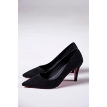 Ayakkabı Ateşi Siyah Süet Kadın Ince Topuklu Ayakkabı Stiletto Demure