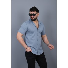 L-KOM Erkek Kısa Kollu Açık Yaka Yazlık Gömlek