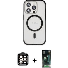 Cepte Toptan iPhone 15 Pro Max Eksen Klasik Koleksiyonu - Şeffaf 360 Full Body Arka Koruyucu + Turuncu Pvd Metal Kamera Lens