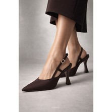 Firibu Kadın Kahverengi Slingback Stiletto Topuklu Ayakkabı Şık Davet Ofis Günlük Zarif Rahat Trend