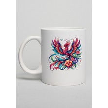 Ebruli Baskı Anka Kuşu & Çiçek Desenli Renkli Seramik Kupa – Şıklığın ve Enerjinin Buluşması