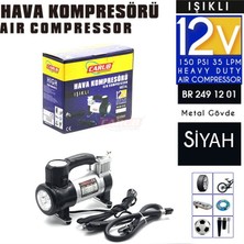 PINUKS Hava Kompresörü 12V Metal LED Işıklı Siyah Adet  PİNUKS-BR2491201