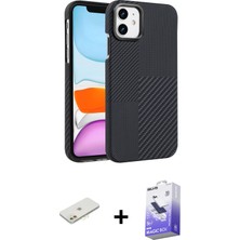 BUTİMAR'S iPhone 11 Doruk Serisi - Siyah Bilvis 5in1 5d Magic Hayalet Cam Ekran Koruyucu + Turuncu Renkli Kamera Lens Koruma Cam