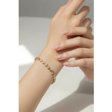 Uretti - Nerman 4053 1218 Dalgalı Altın Rengi Taşlı Bileklik