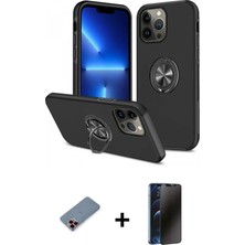 iPhone 13 Pro Max Odak Form Prime - Siyah 3D Antistatik Hayalet Cam Ekran Koruyucu + Kırmızı Metal Kamera Lens Koruma Cam