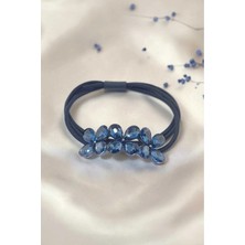 RALBAX Aster Lastik Saç Tokası – Safir Mavi Kristal Taşlı Çiçek Tasarımlı Şık Kadın Aksesuarı