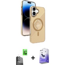 iPhone 16 Nova Modern Prime - Siyah Bilvis 5in1 5d Magic Hayalet Cam Ekran Koruyucu + Siyah Raze Metal Kamera Lens