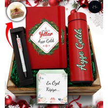 As Gift Kasa Içerisinde Kişiye Özel Kırmızı Termos & Kırmızı Defter & Beyaz Tükenmez Kalem Hediye Seti