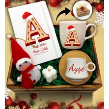 As Gift Kasa Içerisinde Kişiye Özel Beyaz Defter & Beyaz Kupa & Beyaz Fincan & Kardan Adam & Bubble Mum Hediye Seti