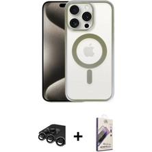 iPhone 15 Pro Max Siluet Çizgi Serisi - Siyah Bilvis 3D Mat Cam Ekran Koruyucu + Titanyum Gri Raze Metal Kamera Lens