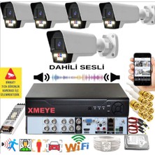 Bises 5 Li Sesli Araç Insan Yüz Tanımalı Hareket Algılayan 5 Mp Lens 9 Warm LED Gece Renkli Kamera Seti 5909WS
