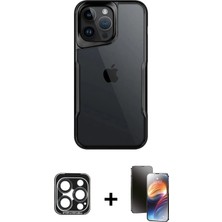 BUTİMAR'S iPhone 15 Pro Max Akış Çizgi Koleksiyonu - Siyah 3D Antistatik Mat Seramik Nano Ekran Koruyucu + Lacivert Pvd Metal Kamera Lens