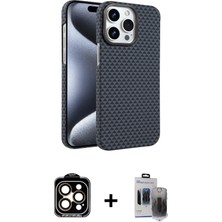 BUTİMAR'S iPhone 15 Pro Max Doruk Serisi - Siyah Vanessa Magic Hayalet Cam + Turuncu Pvd Metal Kamera Lens