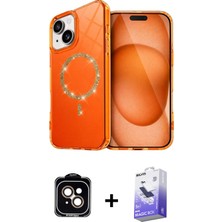 BUTİMAR'S iPhone 14 Kıvılcım Form Prime - Siyah Bilvis 5in1 5d Magic Hayalet Cam Ekran Koruyucu + Turuncu Pvd Metal Kamera Lens