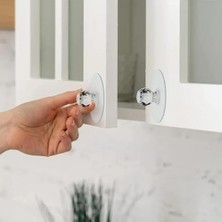 4 Adet Kristal Kulplu Yapışkanlı Şeffaf Dolap Kulbu ve Askı Aparatı, Dekoratif ve Fonksiyonel, Kolay Kurulum (4)