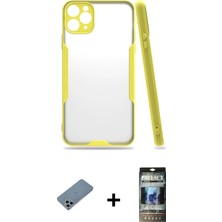 BUTİMAR'S iPhone 11 Pro Atlas Asil Serisi - Siyah 34D Hayalet Izgaralı Cam + Sierra Blue Shine Kamera Lens Koruma Cam