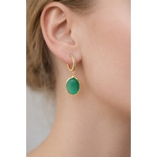 Feyz Tasarım Feyz Yeşil Akik Taşlı Halka Küpe